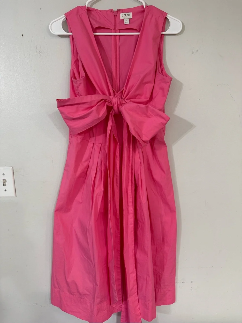 J. Crew Hot Pink Midi Dress with Front Bow - Picture 2 of 4